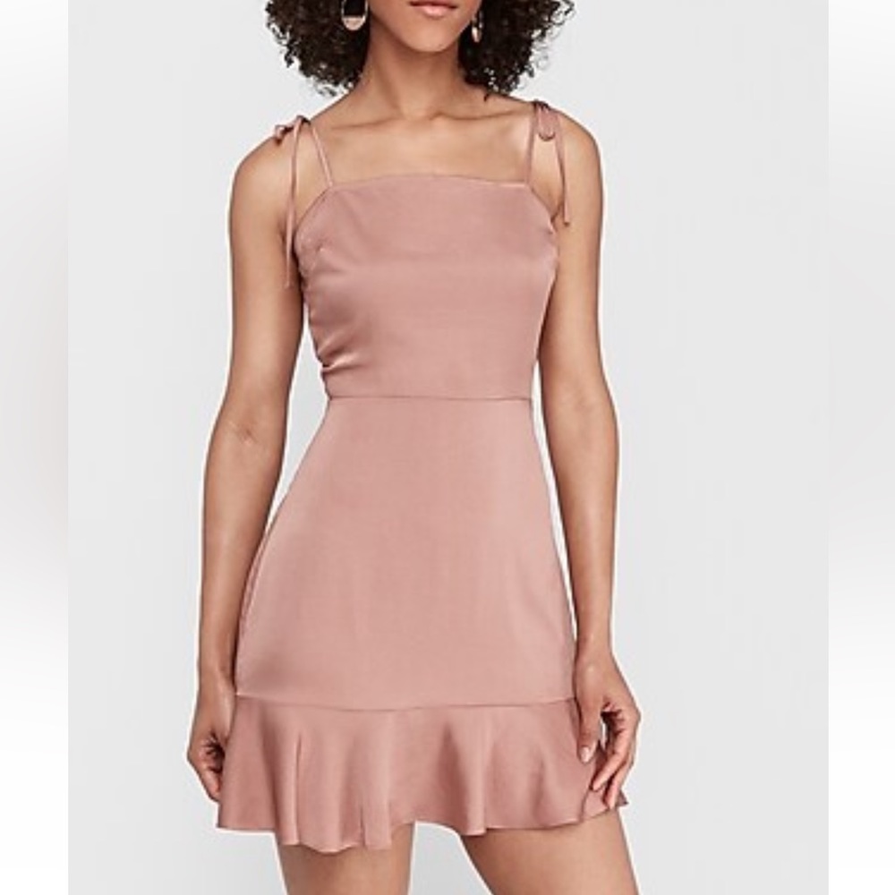 NWT Express Tie Shoulder Ruffle Hem Fit and Flare Mini Dress